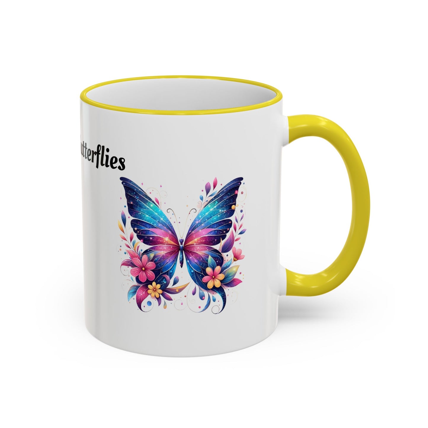 I Love Butterflies Accent Rim Mug — Floral Butterfly Coffee Cup (11oz/15oz)