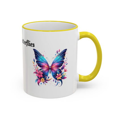I Love Butterflies Accent Rim Mug — Floral Butterfly Coffee Cup (11oz/15oz)