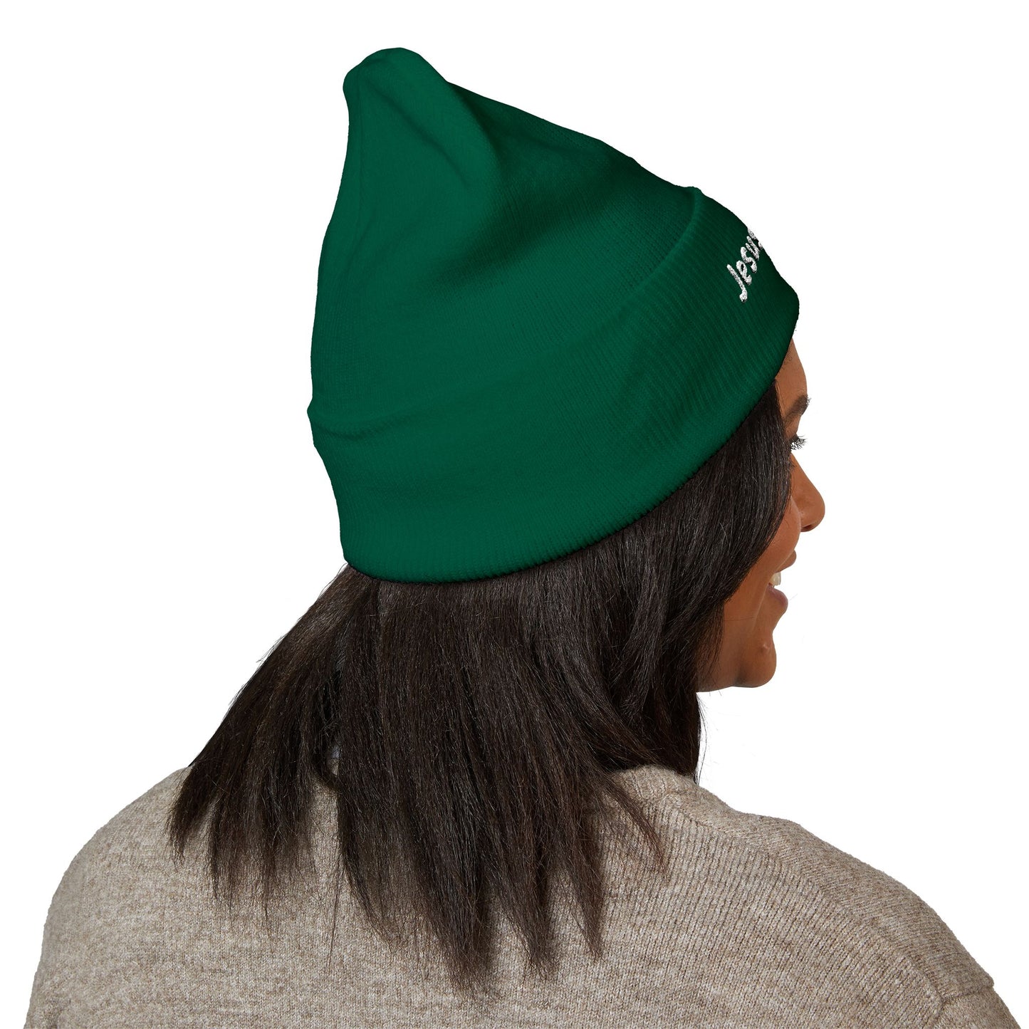 Embroidered 'Jesus is Lord' Cuffed Beanie — Christian Faith Knit Hat