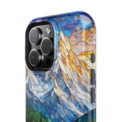 Stained Glass Mountain Lake Mosaic Phone Case — Impact-Resistant Artistic Protection