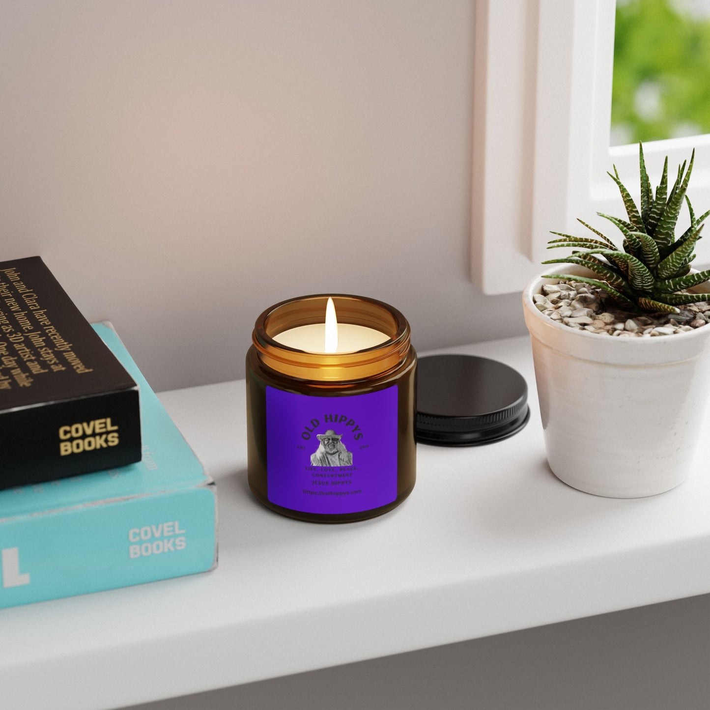 Old Hippys Essential Oil Scented Soy Candle — Amber Jar Aromatherapy Candle (Multi-Size)