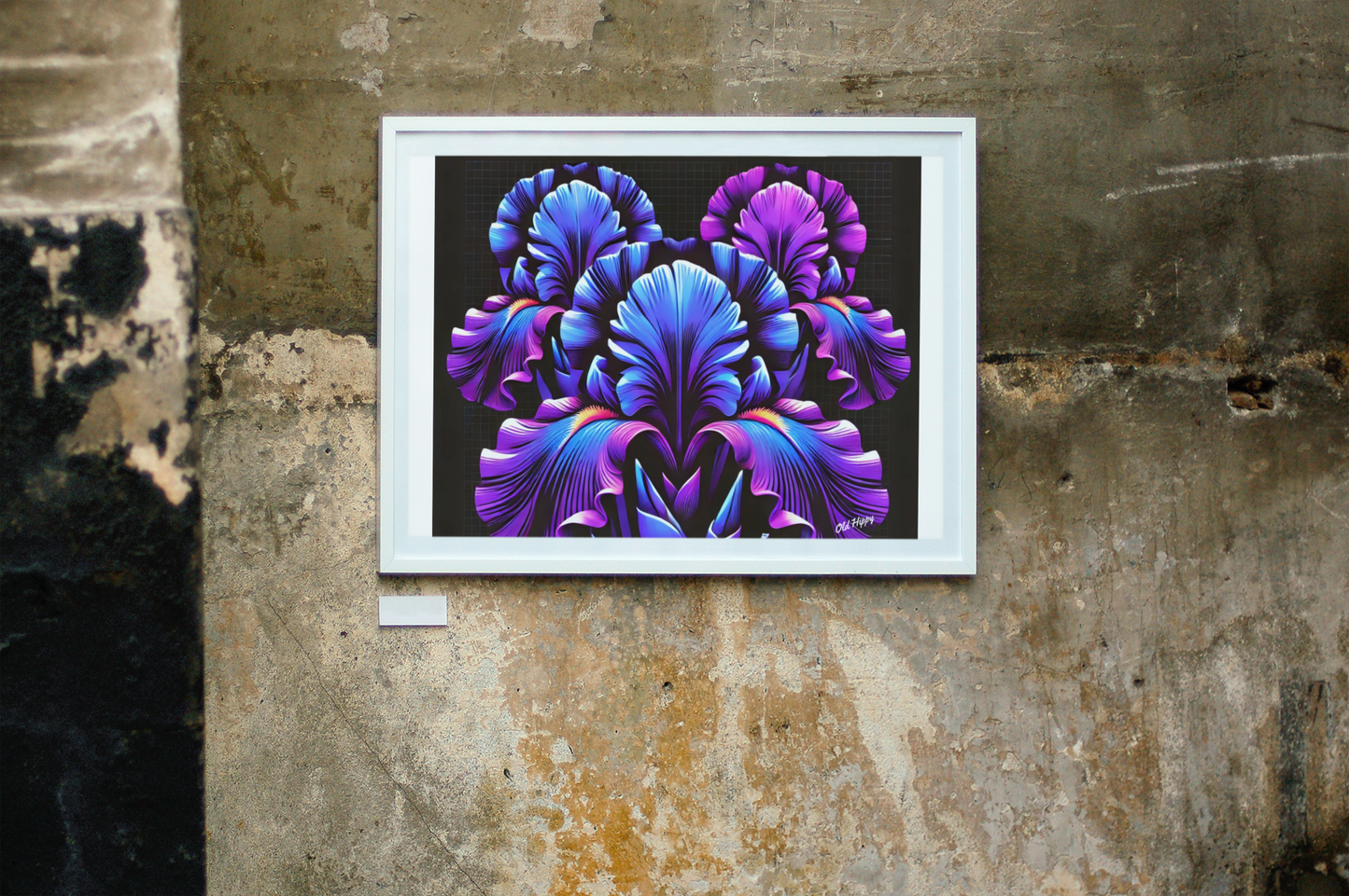 Iridescent Floral Art Poster — Neon Purple & Blue Matte Horizontal Print
