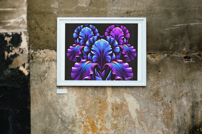 Iridescent Floral Art Poster — Neon Purple & Blue Matte Horizontal Print