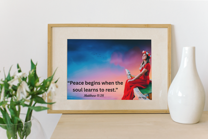 "Peace begins when the soul learns to rest." Inspirational Christian Fine Art Poster