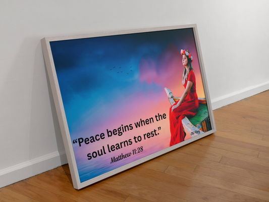 "Peace begins when the soul learns to rest." Inspirational Christian Fine Art Poster