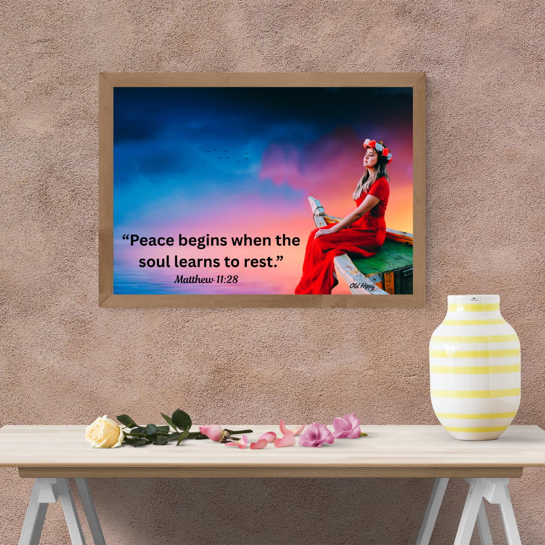 "Peace begins when the soul learns to rest." Inspirational Christian Fine Art Poster