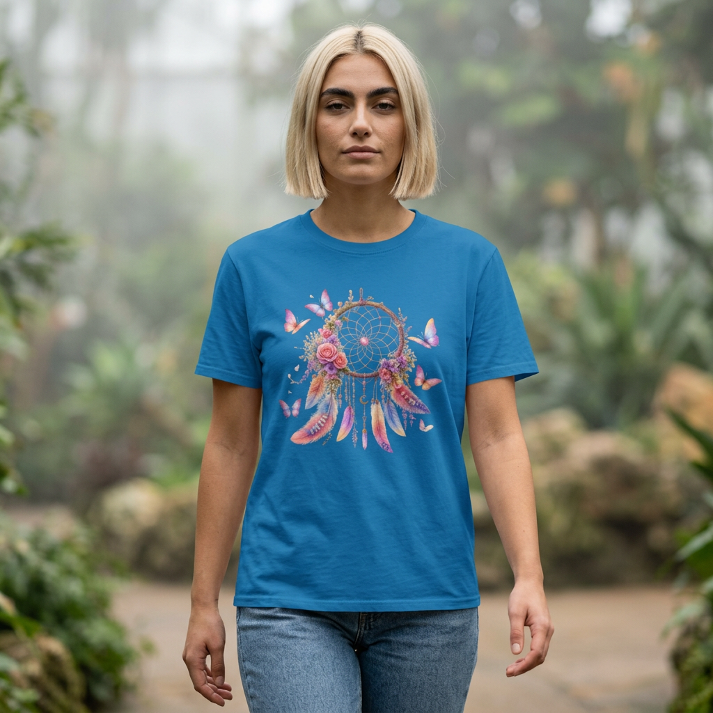 Pastel Dreamcatcher T-Shirt with Butterflies