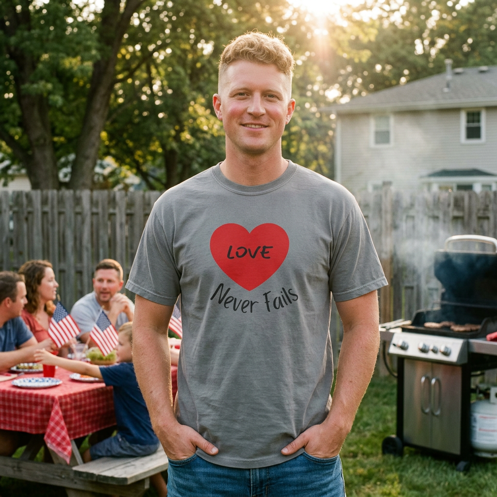 Love Never Fails 1 Corinthians 13 T-Shirt — Faith Scripture Tee