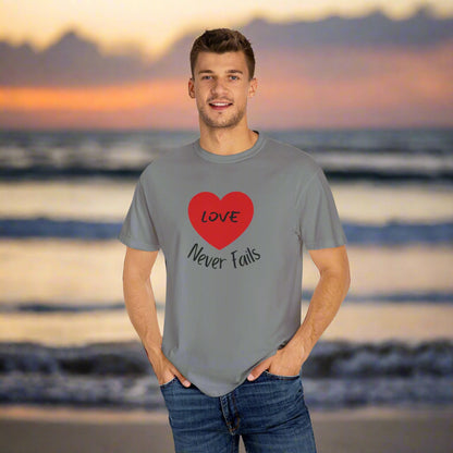 Love Never Fails 1 Corinthians 13 T-Shirt — Faith Scripture Tee