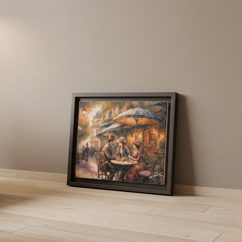 Paris Cafe Wood Framed Canvas Wrap