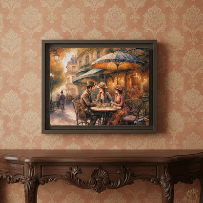 Paris Cafe Wood Framed Canvas Wrap