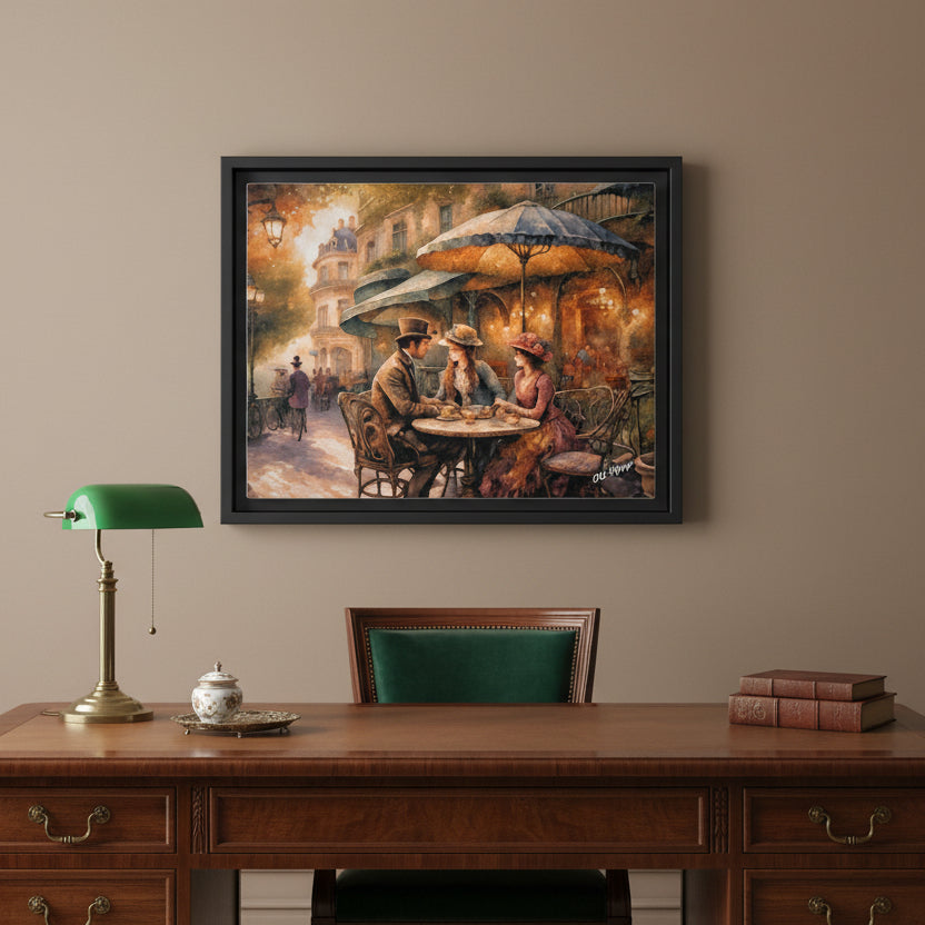 Paris Cafe Wood Framed Canvas Wrap