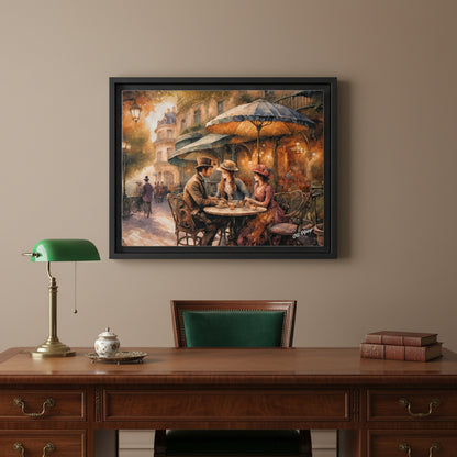 Paris Cafe Wood Framed Canvas Wrap