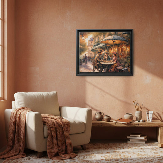 Paris Cafe Wood Framed Canvas Wrap