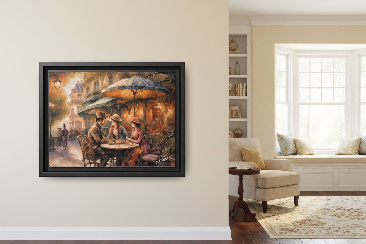 Paris Cafe Wood Framed Canvas Wrap