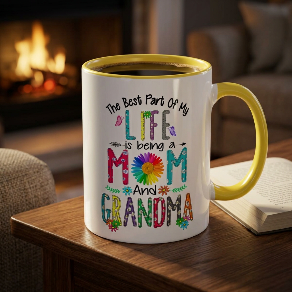 Mom and Grandma Colorful Ceramic Mug — "The Best Part of My Life is Being a Mom and Grandma" (11oz/15oz)