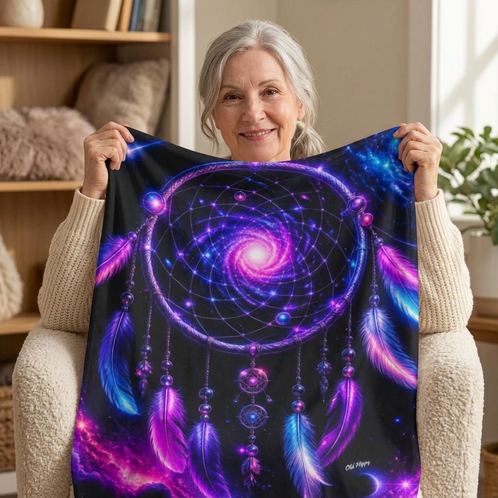 Boho Neon Dreamcatcher Arctic Fleece Blanket — Colorful Spiritual Native-Inspired Throw