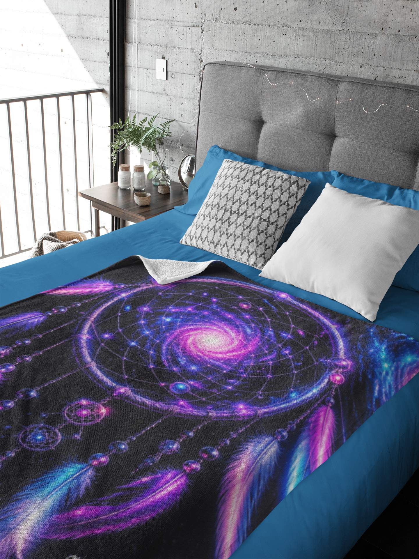 Boho Neon Dreamcatcher Arctic Fleece Blanket — Colorful Spiritual Native-Inspired Throw