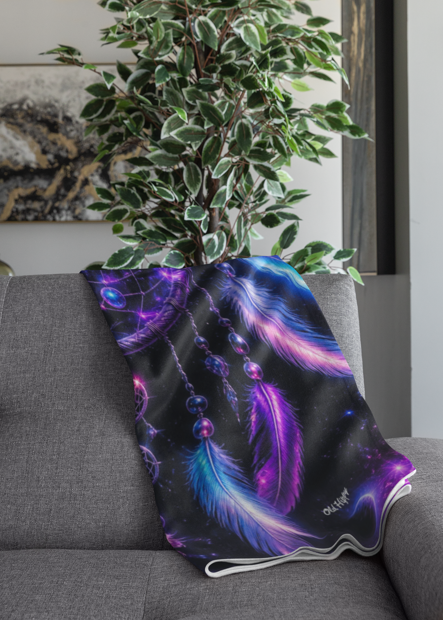 Boho Neon Dreamcatcher Arctic Fleece Blanket — Colorful Spiritual Native-Inspired Throw