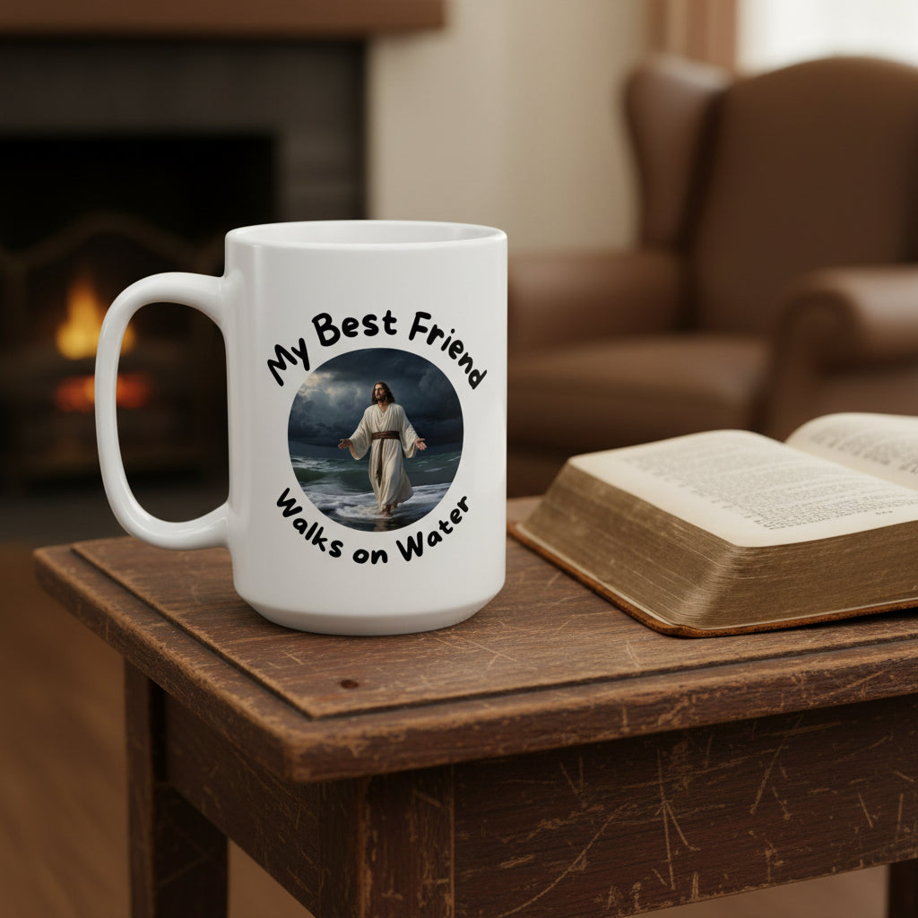 My Best Friend Walks on Water Ceramic Mug — 11oz & 15oz Inspirational Coffee Cup