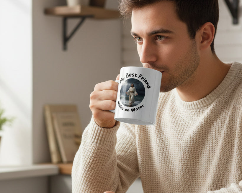 My Best Friend Walks on Water Ceramic Mug — 11oz & 15oz Inspirational Coffee Cup