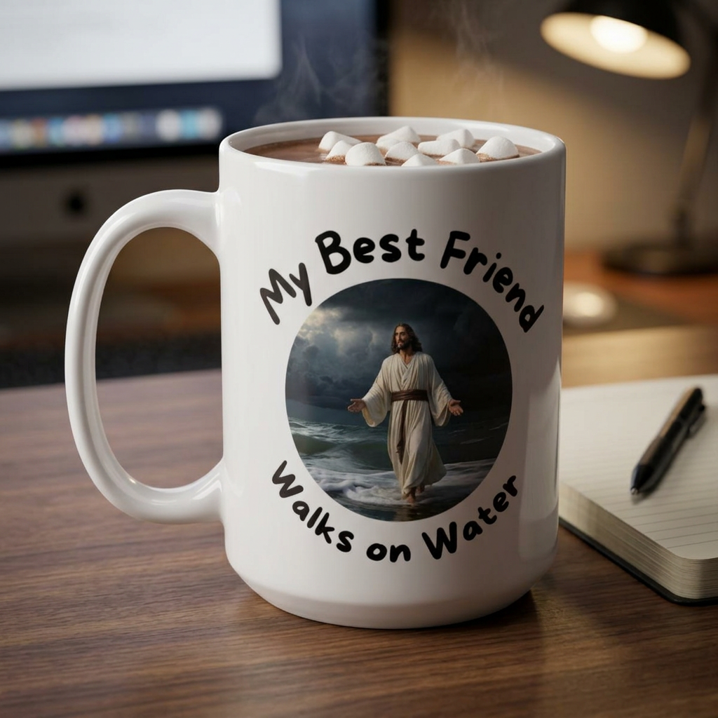 My Best Friend Walks on Water Ceramic Mug — 11oz & 15oz Inspirational Coffee Cup