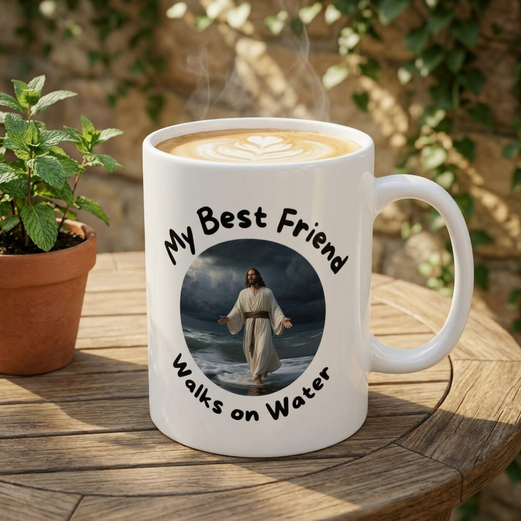 My Best Friend Walks on Water Ceramic Mug — 11oz & 15oz Inspirational Coffee Cup