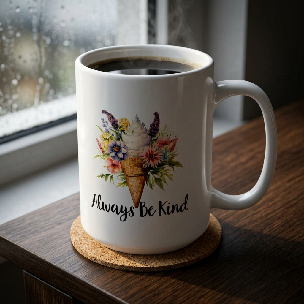 Always Be Kind Floral Ceramic Mug — Inspirational Coffee Cup (11oz, 15oz)