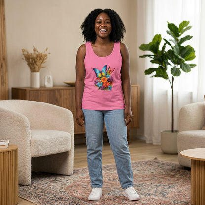 Butterfly Floral Tank Top — Colorful Garden Print Summer Tee