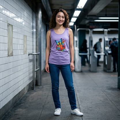 Butterfly Floral Tank Top — Colorful Garden Print Summer Tee