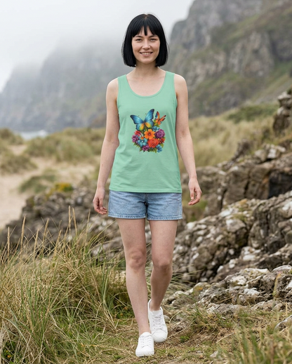 Butterfly Floral Tank Top — Colorful Garden Print Summer Tee