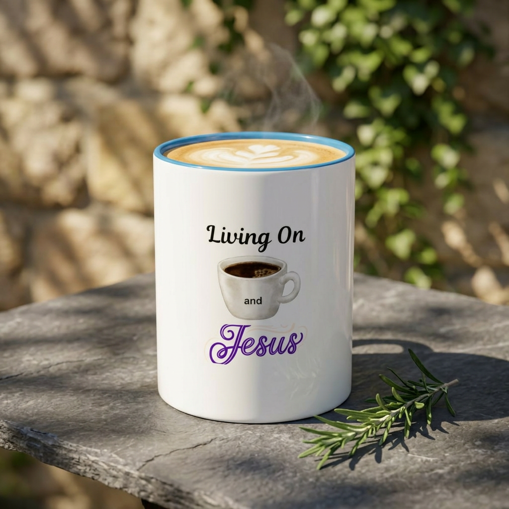 Living On Coffee and Jesus Accent Mug — Christian Coffee Cup (11/15oz)