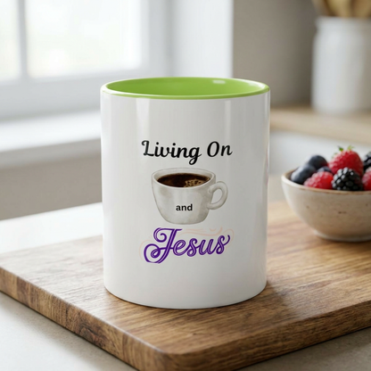 Living On Coffee and Jesus Accent Mug — Christian Coffee Cup (11/15oz)
