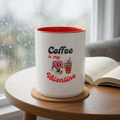Coffee Is My Valentine Accent Mug — Cute Heart & Iced Coffee Gift (11/15oz)