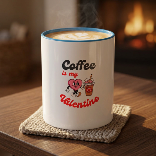 Coffee Is My Valentine Accent Mug — Cute Heart & Iced Coffee Gift (11/15oz)