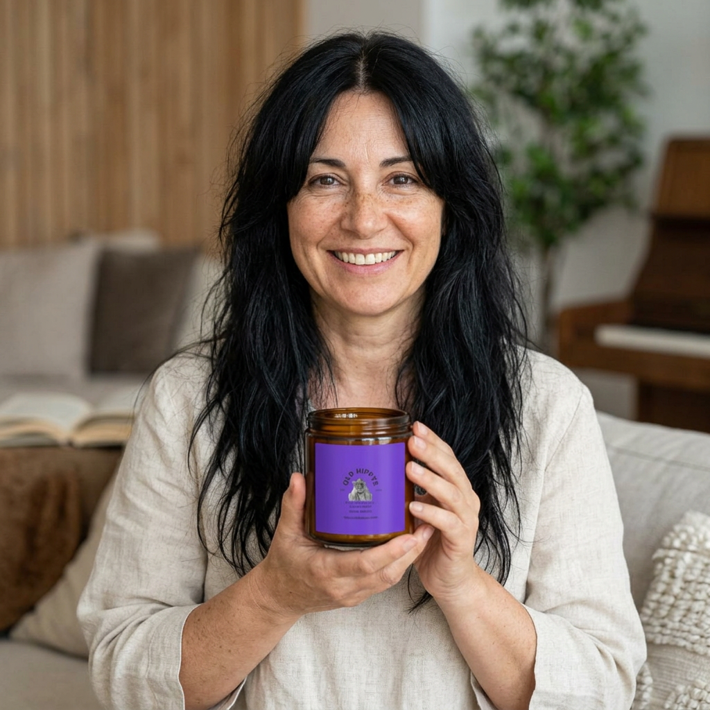 Scented Soy Candle — 'Old Hippys' Amber Jar (Multi-Size)