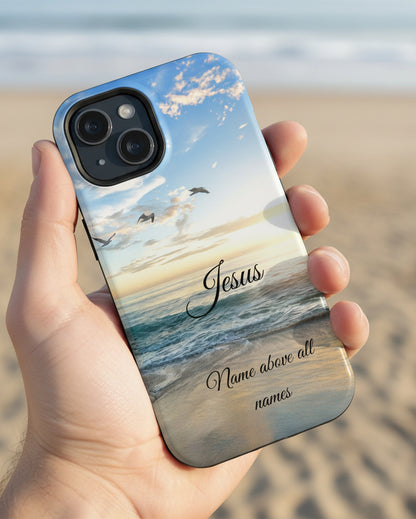 Phone Case — Jesus 'Name Above All Names' Beach Sunset Impact-Resistant Case