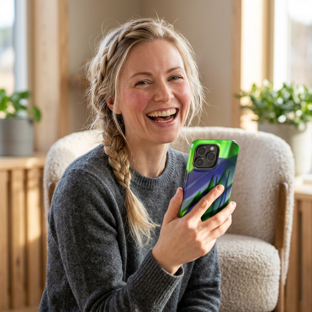 — Green Blue Abstract Wave Design Impact-Resistant Phone Case