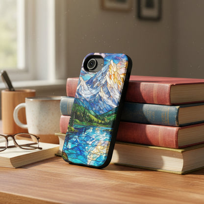 Stained Glass Mountain Lake Mosaic Phone Case — Impact-Resistant Artistic Protection