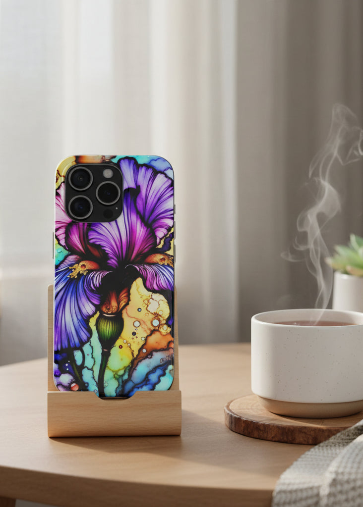 Stained Glass Iris Smartphone Case — Vibrant Purple Watercolor Phone Cover