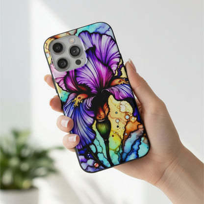 Stained Glass Iris Smartphone Case — Vibrant Purple Watercolor Phone Cover