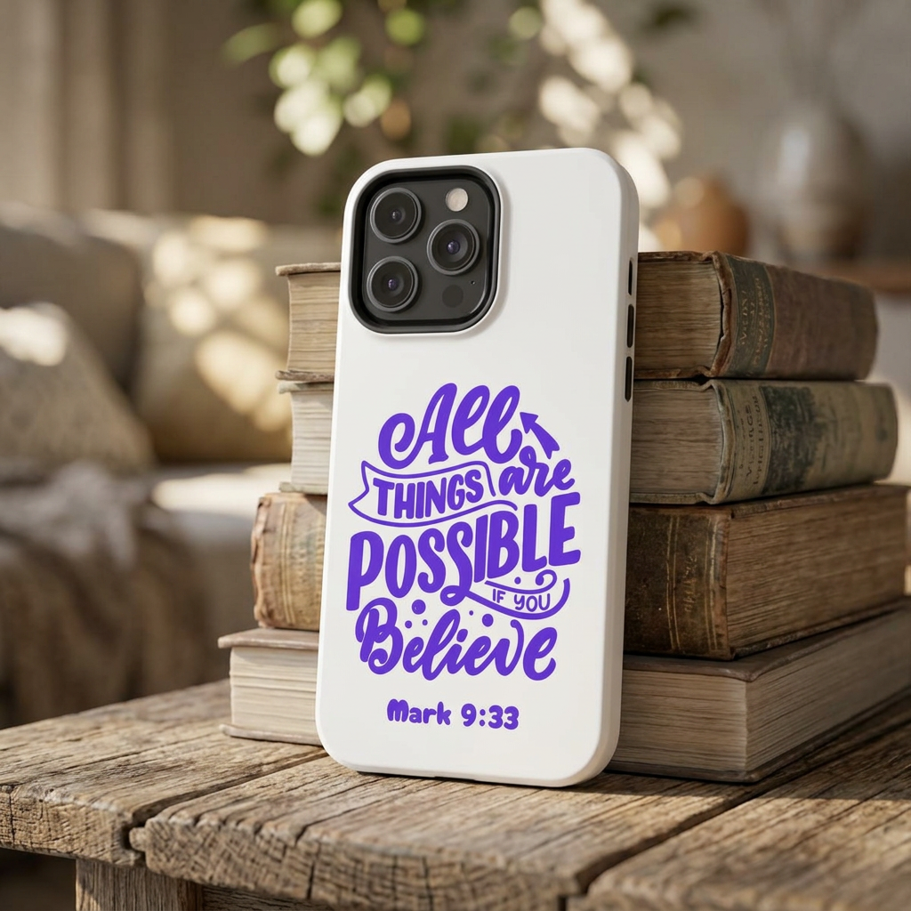 "All Things Are Possible If You Believe" (Mark 9:33) Christian Inspirational Protective Case