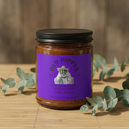 Old Hippys Essential Oil Scented Soy Candle — Amber Jar Aromatherapy Candle (Multi-Size)