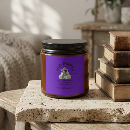 Old Hippys Essential Oil Scented Soy Candle — Amber Jar Aromatherapy Candle (Multi-Size)