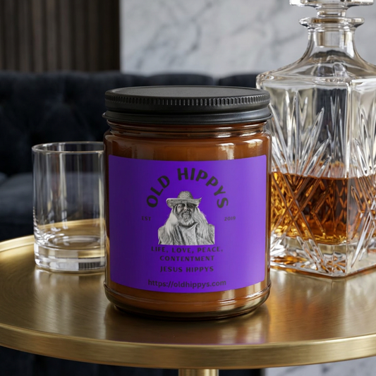Old Hippys Essential Oil Scented Soy Candle — Amber Jar Aromatherapy Candle (Multi-Size)