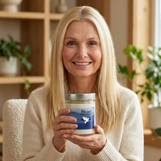 Blessed Beyond Measure Soy Candle — 9oz Jar (Dove & Cross)