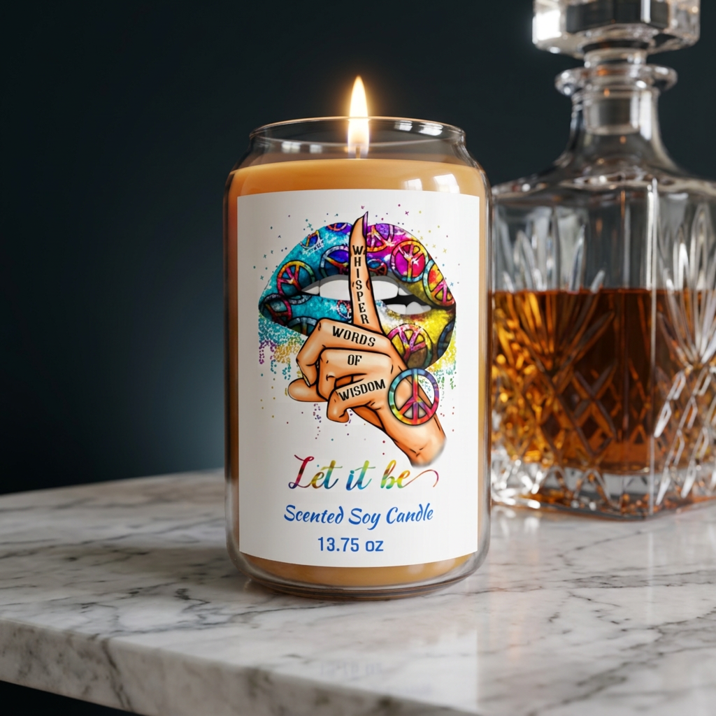 Let It Be Scented Soy Candle — 13.75 oz (Peaceful Rainbow Lip & Wisdom Design)