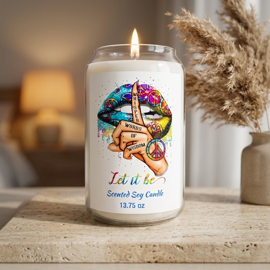 Let It Be Scented Soy Candle — 13.75 oz (Peaceful Rainbow Lip & Wisdom Design)