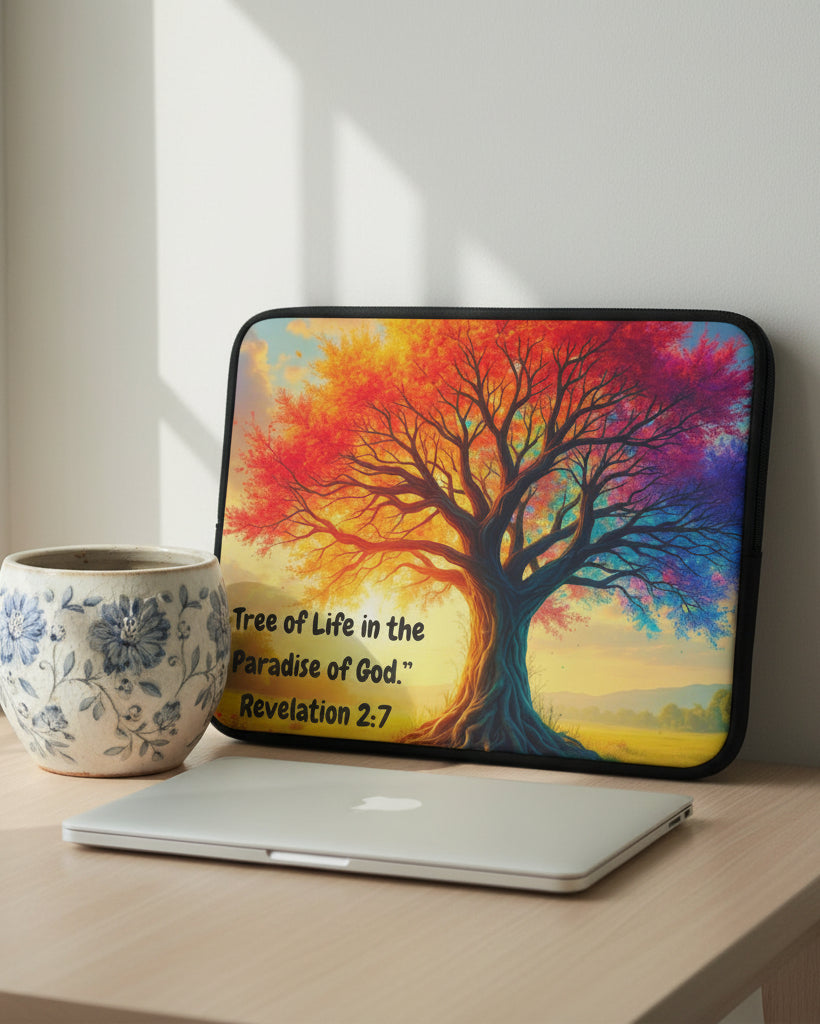 Tree of Life Christian Laptop Sleeve — Revelation 2:7 Inspirational Tech Case