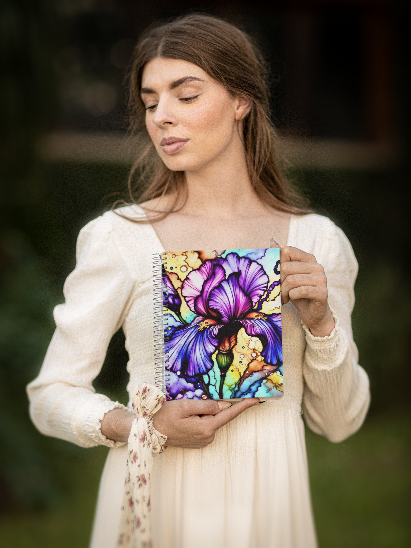 Stained Glass Iris Bloom Spiral Notebook — Colorful Floral Ruled Journal